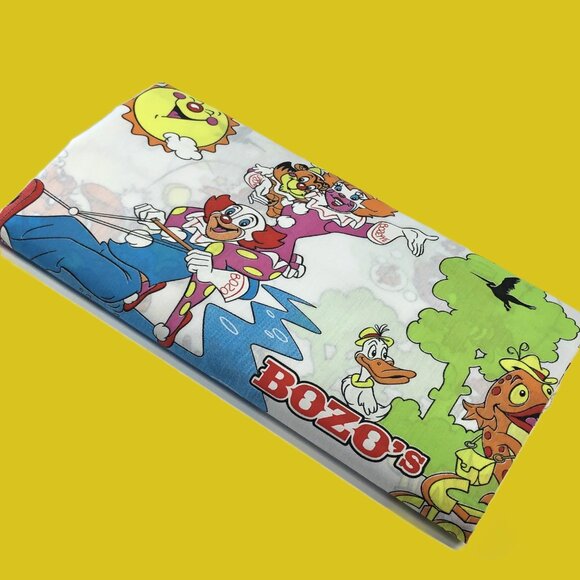 90s Bozo's Camp Clown Around TWIN Bed FLAT Top Sheet Vintage Character Bedding - Picture 10 of 10